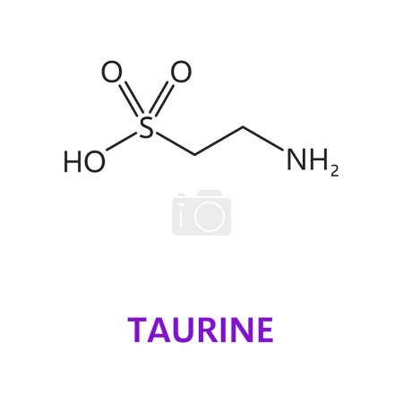 Illustration for Neurotransmitter, Taurine chemical formula and molecule, vector molecular structure. Taurine or 2-aminoethanesulfonic acid or amino sulfonic neurotransmitter molecular structure for neuroscience - Royalty Free Image