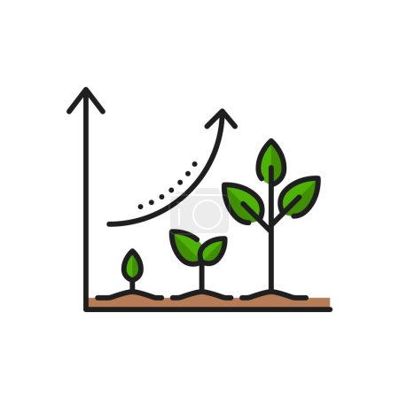 Illustration for Agriculture sprout leaves, agronomy green plant seed, horticulture seedling thin line icon. Agronomy seedling cultivation, farming harvest line vector icon with plant growth in soil infographics - Royalty Free Image