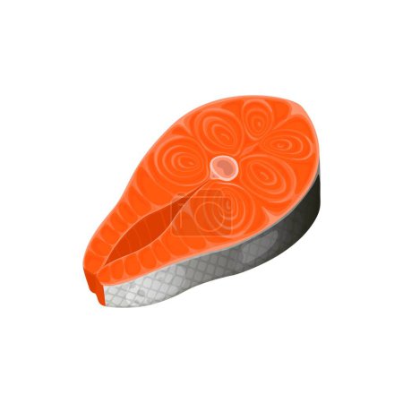 Illustration for Salmon steak, cartoon seafood or fresh fish cut for sea food cuisine restaurant, isolated vector. Seafood market, sushi bar or kitchen cooking and product package icon of fresh salmon steak - Royalty Free Image