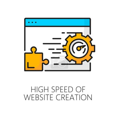 Illustration for High speed of website creation. CMS. Content management system icon, web blog creation, internet information or traffic automation or administration technology linear vector symbol or pictogram - Royalty Free Image
