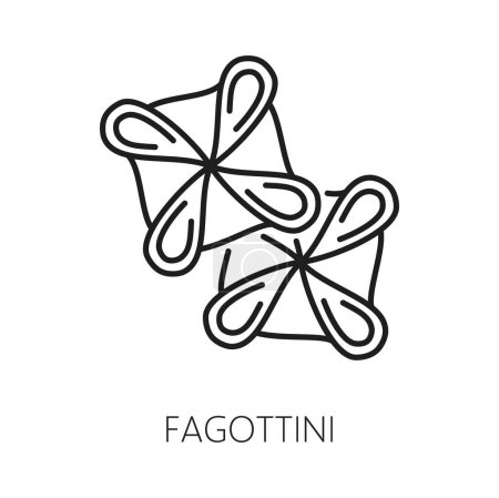 Illustration for Fagottini pasta shape in form of little bundles isolated outline icon. Vector pasta Italy cuisine dish, italian food, traditional mediterranean fagottini - Royalty Free Image