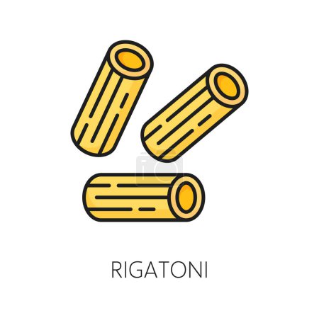 Téléchargez les illustrations : Pâtes italiennes crues Rigatoni couleur isolée icône de la nourriture italienne. Vector rigatone marinara, rigaton alimentation naturelle saine de la cuisine italienne - en licence libre de droit