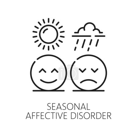 Illustration for Seasonal affective disorder psychological disorder problem, mental health. Psychotherapy, human psychology or cognitive disorder, mental health problem outline vector sign with sad and happy smile - Royalty Free Image