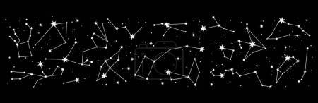 Téléchargez les illustrations : Constellation stellaire pour l'astrologie mystique et la bordure de carte du ciel nocturne, signes vectoriels du zodiaque. Fond étoilé avec étoiles dans le ciel pour l'horoscope astrologique, l'astrologie ésotérique et l'astronomie planétaire spatiale - en licence libre de droit