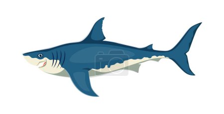 Téléchargez les illustrations : Caractère de requin dessin animé, animal marin puissant et magnifique avec un corps épuré et épuré, des dents acérées et des capacités de natation incroyables. Prédateur isolé à sommet vectoriel vivant dans les océans - en licence libre de droit