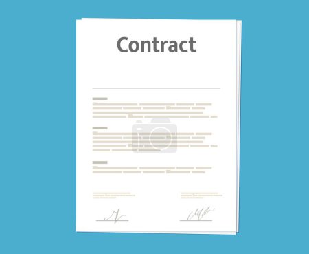 Illustration for Paper contract document, signed partnership agreement or job employment, vector icon. Business contract or legal agreement and partnership and office employment paper document with signatures and text - Royalty Free Image