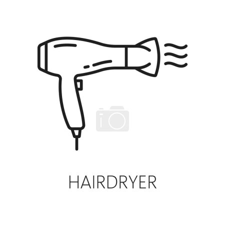 Illustration for Hairdryer vector thin line icon, hotel service equipment. Vector outline dryer hotel service appliance, electric blower for hair care - Royalty Free Image