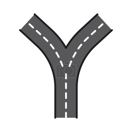 Illustration for Highway road color line icon, street traffic crossroad or Y shape intersection, vector transport route sign. Street traffic or highway crossroad direction symbol for city road navigation map - Royalty Free Image