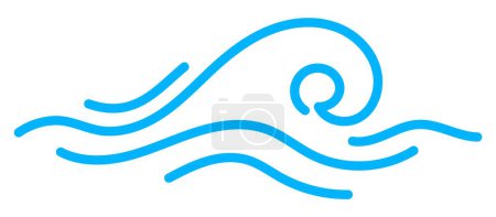 Ilustración de Icono de línea de onda, mar y océano ondulan el agua. Marea rizado onda contorno vector pictograma o símbolo. Viaje náutico o vacaciones surf delgada línea signo con corriente de agua azul o onda de flujo - Imagen libre de derechos