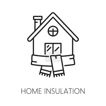 Illustration for Home wall thermal insulation icon. House construction thermal isolation technology line symbol, building wall insulation layer material solution outline vector sign with home building in warm scarf - Royalty Free Image