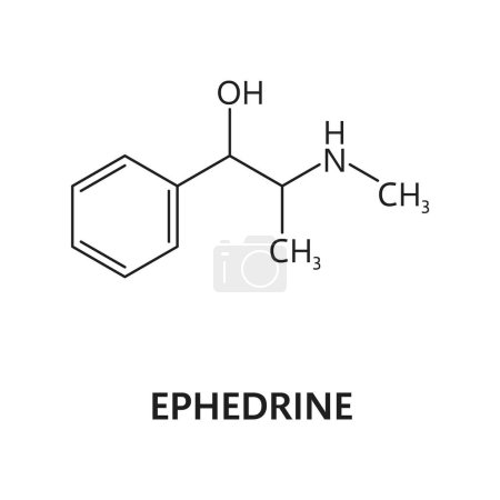 Illustration for Ephedrine drug molecule and chemical formula structure of narcotic substance, vector model. Ephedrine, synthetic or organic drug and psychoactive narcotic stimulant in molecular formula structure - Royalty Free Image