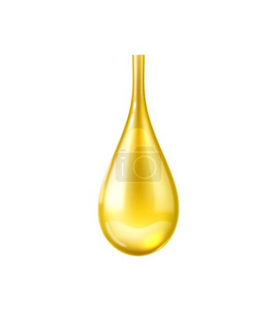 Illustration for Realistic oil drop of olive or sunflower golden liquid, honey or serum dripping droplet, isolated vector. Olive oil, sunflower oil or gold essence falling drop with glossy reflection in motion closeup - Royalty Free Image