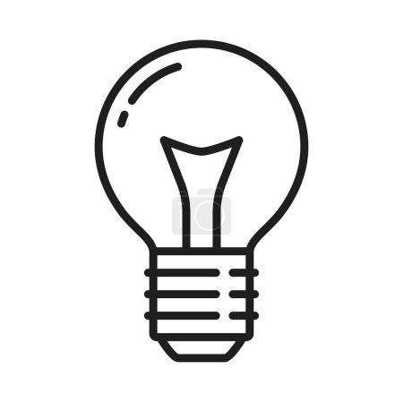 Illustration for Incandescent light bulb LED lamp thin line icon. Classic incandescent lightbulb, electricity saving LED lamp with wire filament and E27 socket, energy efficient illumination outline vector icon - Royalty Free Image