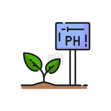 Illustration for Horticulture soil PH, agronomy green sprout, agriculture spring plant outline icon. Farming sprout germination, agronomy harvest grow or gardening plant cultivation color linear vector pictogram - Royalty Free Image