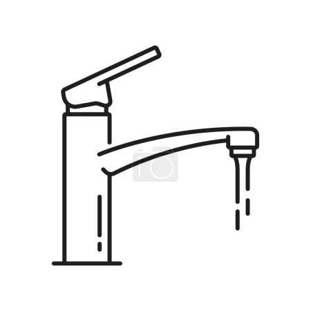 Illustration for Tap kitchen and bathroom ball faucet outline icon. Kitchen watertap, house bathtub spigot valve or bathroom sink faucet thin line vector pictogram. Home bath water mixer line icon or symbol - Royalty Free Image