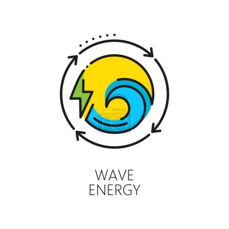 Illustration for Green tidal waves power, eco energy linear icon. Electricity ecological generation station, electric power factory, tidal waves and hydropower energy color linear vector sign or pictogram - Royalty Free Image