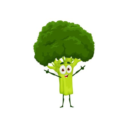 Illustration for Broccoli cartoon keto diet food character. Isolated vector lively fresh broccoli vegetable personage with cute friendly face, symbolizing a healthy and low-carb option for followers of the keto diet - Royalty Free Image