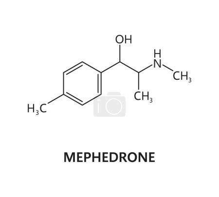 Illustration for Mephedrone drug molecule formula and chemical structure, vector model. Synthetic drug of amphetamine and cathinone stimulants, Mephedrone 4-MMC narcotic substance molecular structure formula - Royalty Free Image