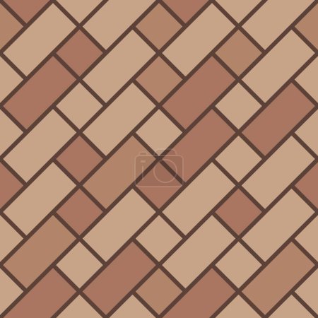 Illustration for Brown stretcher bond pavement top view pattern, street cobblestone, garden sidewalk tile for alley. Vector laminate flooring or wood parquet. Natural brick blocks on ground, road paving texture - Royalty Free Image