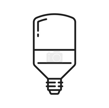 Illustration for Tubular light bulb and LED lamp outline icon or symbol. Electricity saving lamp, illumination technology, energy efficient diode lightbulb with E14 socket thin line vector pictogram or sign - Royalty Free Image