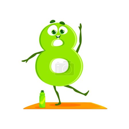 Illustration for Cartoon funny number 8 eight, sportsman character for kids mathematics, vector icon. Number eight 8 on fitness sport training or fitness and yoga rug, cute math numerical for kids algebra education - Royalty Free Image