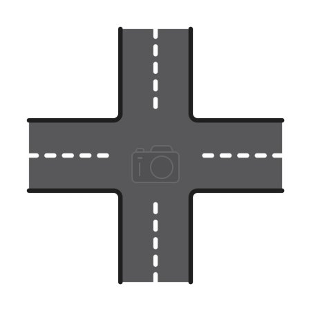 Illustration for Highway road intersection or traffic crossroad route, vector color line icon of street roadway. Roadsign pictogram for city navigation map, traffic lane or crossroad intersection for transport route - Royalty Free Image