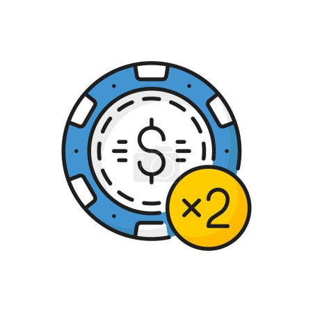 Téléchargez les illustrations : Les jetons de casino pour le poker ou la roulette se multiplient sur deux icônes isolées. Vecteur jouant de l'argent au casino, jeton de poker. Jeux de hasard jeton de pari - en licence libre de droit