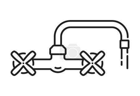 Ilustración de Grifo de cocina y baño icono del contorno del grifo de compresión. Grifo del lavabo de la bañera de la casa, válvula de la espiga de la cocina o agua del baño casero grifo delgada línea vector símbolo. Baño moderno pictograma línea de grifo o signo - Imagen libre de derechos