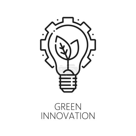 Illustration for Green innovation line icon for eco energy and alternative power, leaf and light bulb vector outline symbol. Natural green energy, alternative power generation or renewable source innovation technology - Royalty Free Image