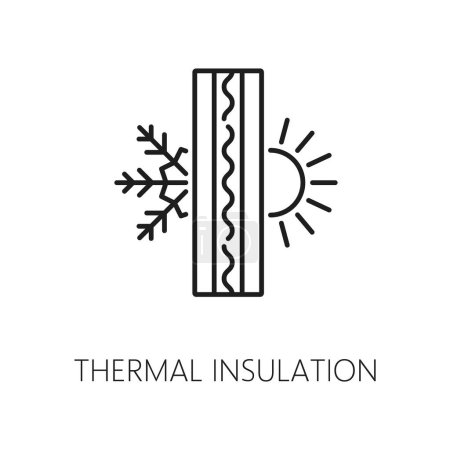 Illustration for Wall thermal insulation icon. House construction technology, energy save and heat protection material or solution, building wall insulation layer cross section line vector icon with snowflake and sun - Royalty Free Image