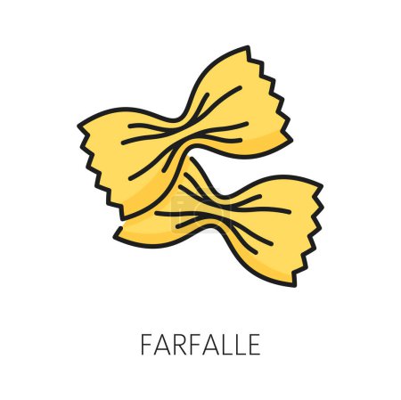 Illustration for Farfalle pasta italian cuisine food isolated color outline icon. Vector macaroni of dry wheat, italian cuisine food. Bow w shaped pasta, uncooked farfalle - Royalty Free Image