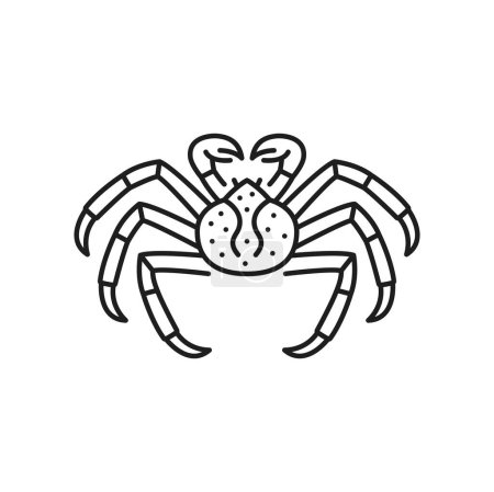 Téléchargez les illustrations : Crabe icône de ligne noire, produit alimentaire de l'industrie de la pêche. Vecteur crabe vintage ligne étiquette d'art, animal sous-marin, fruits de mer. Crabe signe du zodiaque - en licence libre de droit