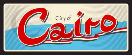 Illustration for Cairo egyptian travel plate, retro tin sign, tourist sticker and plaque. Egypt capital, city of Africa voyage souvenir card or tin sign with flag. Cairo Governorate metal plate - Royalty Free Image