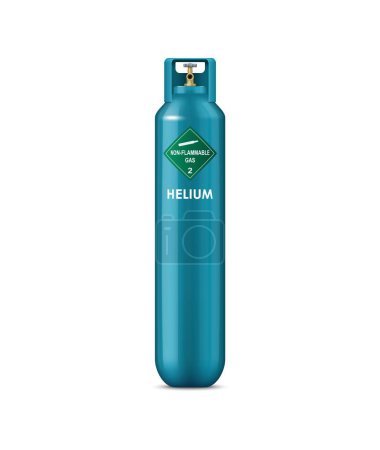 Realistischer Helium-Gasflasche komprimierter Gas-Metallballon. Isolierter Vektor-Druckbehälter, der farblose, nicht brennbare Schutzgase speichert, die zum Aufblasen von Ballons und für industrielle Anwendungen verwendet werden
