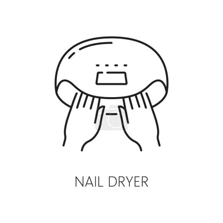 Illustration for Nails dryer icon for manicure service, hands care and fingernail beauty or treatment, line vector. UV dryer for nail polish or gel lacquer, manicure and nail care accessory outline pictogram - Royalty Free Image