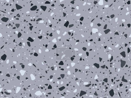 Illustration for Grey and black terrazo marble stone pattern or terazo mosaic background, vector ceramic tile. terazzo or terrazzo floor texture of broken marble stones and marble pieces with abstract geometric shapes - Royalty Free Image