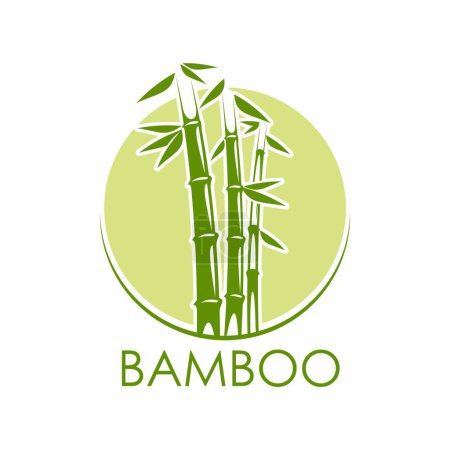 Téléchargez les illustrations : Icône asiatique en bambou, massage SPA, symbole vectoriel beauté et santé en cercle. Emblème de feuille verte de bambou pour les cosmétiques biologiques naturels, le paquet de produits de soins de la peau SPA ou le design d'art chinois et japonais - en licence libre de droit