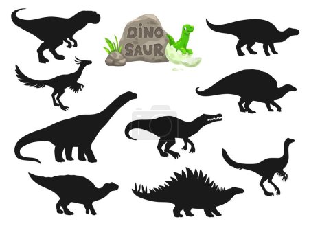Ilustración de Siluetas de dinosaurios. Archaeornithomimus, Dravidosaurus, Ouranosaurus and Probactrosaurus, Hypselosaurus, Alvarezsaurus paleontology animal, dinosaurio o lagarto extinto vector siluetas aisladas - Imagen libre de derechos