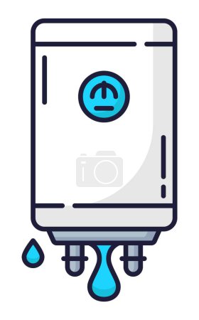 Illustration for Color plumbing service icon. Broken boiler leakage, clogged pipe, bathroom problems. House pipe unclog, bathroom plumbing fix or sewage repair linear vector pictogram or icon with leaking boiler - Royalty Free Image
