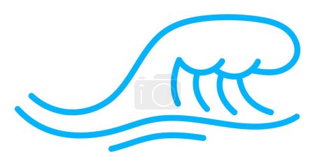 Ilustración de Icono de línea de onda, mar y océano ondulan el agua. Tsunami o tormenta oceánica pictograma lineal abstracto de onda azul, corriente de agua de río o salpicadura rizada de mar icono vectorial de línea delgada o símbolo minimalista - Imagen libre de derechos