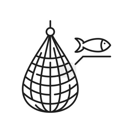 Illustration for Net with fish for production or personal fishing isolated outline icon. Vector fishing net or fishnet to catch fish, fishing industry sign - Royalty Free Image