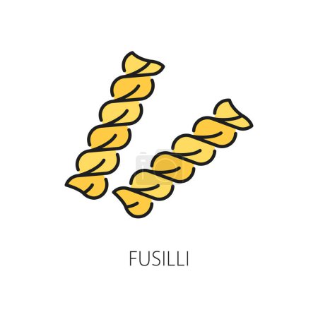 Téléchargez les illustrations : Fusilli nouilles en forme de spirale, nourriture traditionnelle italienne à base de farine de blé. Vector maison fusilli pâtes, cuisine italienne icône contour des aliments - en licence libre de droit