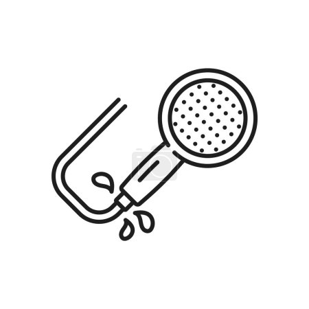 Illustration for Plumbing, sewerage repair service line icon. House bathroom or shower pipes repair and maintenance outline vector symbol. Plumbing service thin line sign or pictogram with leaking shower hose and head - Royalty Free Image