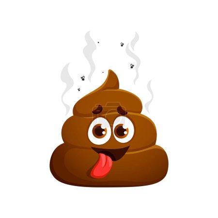 Illustration for Cartoon poop emoji with tongue out and smell, funny poo excrement vector character. Happy toilet shit emoticon or smile with comic tease face expression and stinky smelling comic poop for chat emoji - Royalty Free Image