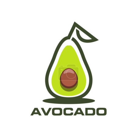 Illustration for Avocado farm, juice and oil icon for food products or vegetarian cuisine, vector symbol. Avocado half cut with seed and leaf for vegetable farm market or veggie store and green grocery shop sign - Royalty Free Image