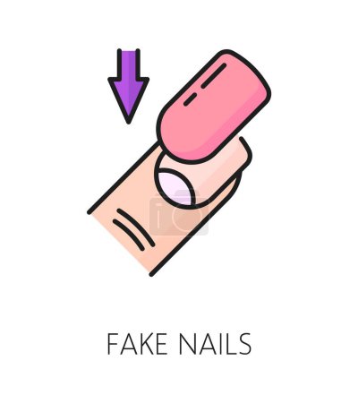 Illustration for Manicure service fake nails color line icon. Cosmetics and makeup shop, manicure service fake nails and pedicure master outline vector icon. Woman beauty or spa salon cosmetology thin line symbol - Royalty Free Image