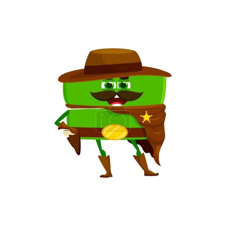 Illustration for Cartoon cowboy, sheriff, equation math symbol character. Isolated vector math-savvy personage adorned in western gear, wrangling equations and ensuring arithmetic justice, at the mathematical frontier - Royalty Free Image