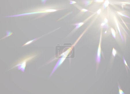 Illustration for Prism light overlay with rainbow light effect, transparent flares of crystal diamond, vector background. Prism light glares or lens flare spectrum of gem glass refraction or sun light dispersion - Royalty Free Image