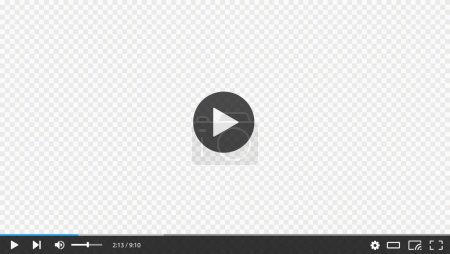 Ilustración de Pantalla transparente del reproductor de vídeo, plantilla de interfaz vectorial. Diseño de piel ui con botón de reproducción, barra de menú y deslizador, señales de sonido y configuración. Contenido digital multimedia en línea y control de reproducción de películas - Imagen libre de derechos