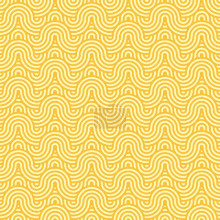 Ilustración de Fideos de ramen amarillo asiático o patrón sin costuras de pasta, fondo vectorial. Cubierta de menú de cocina japonesa o china con líneas de onda abstracta, fideos ramen azulejo patrón de arte con adorno en zigzag curva - Imagen libre de derechos